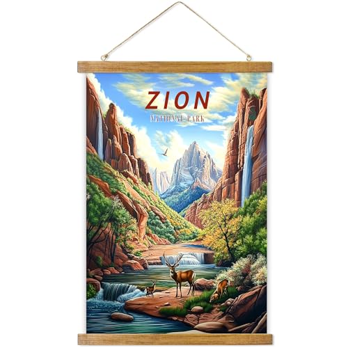 ABoby Vintage Zion National Park Posters - Travel Posters Wall Art for Home, Office - Retro Style Wall Decor with Wood Frames - Ready to Hang - color: Zion