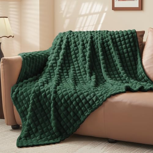 BEDELITE Emerald Green Throw Blanket for Couch and Bed- Super Soft and Warm 3D Checkered Fluffy Fuzzy Fleece Blanket, Luxurious Plush Cozy Blanket for Room Decor Spring, 50x60 inches - color: Emerald Green, size: Throw(50"x60")