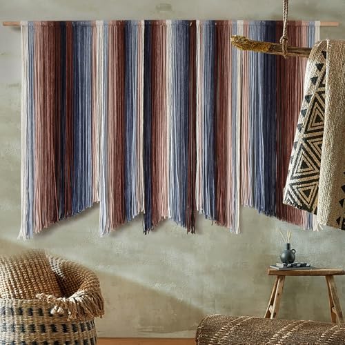 IOWER Macrame Wall Hanging Dip Dye Large Yarn Wall Art for Living Room Bedroom Boho Home Decor Modern 57" W x 35" L - color: Red, brown and white