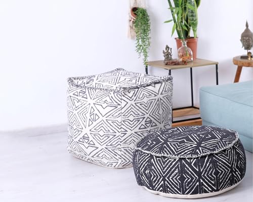 Mandala Life ART Pouf Ottoman - 20x20x20 - Foot Rest Stool White Cube - color: White Black, size: 20"D x 20"W x 20"H