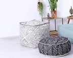Mandala Life ART Pouf Ottoman - 20x20x20 - Foot Rest Stool White Cube - color: White Black, size: 20"D x 20"W x 20"H