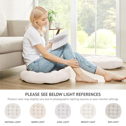 Meditation Floor Pillow Set of 2, Round Large Pillows Seating for Adults, Tufted Corduroy Cushion for Living Room Tatami, Beige 22 Inch - color: Round | Beige | 2 Pack, size: 2 Pack