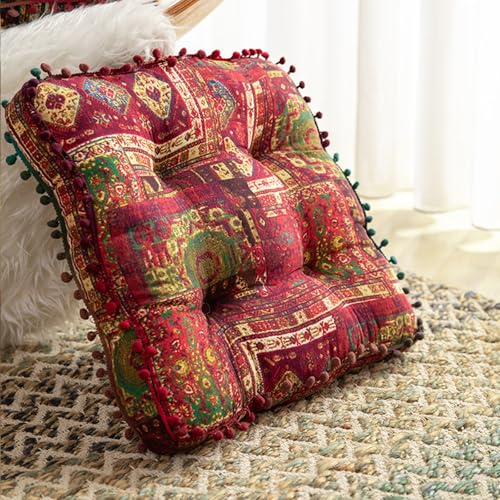 ELEFOCUS Red Bohemian Seat Cushion,Indoor Boho Chair Cushions for Dining Chairs，Square Chair Pad，Decorative Seat Cushions for Kitchen Chairs (Red Square 16X16) - color: Red Square 16x16