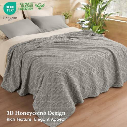 David's Home 100% Cotton Waffle Blanket King Size for College Dorm, Lightweight Breathable Cooling Throw for Spring Summer, Snag-Resistant, Aesthetics Home Decor for Couch Sofa Bed, Grey, 104 * 90 - color: Grey, size: King(104*90")