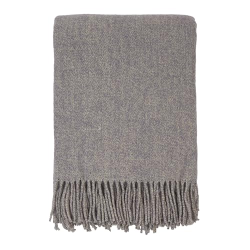 Merino Wool Throw Blanket, Indoor & Outdoor Blankets and Throws, Soft Blanket with Fringes, 65"x79" (170 x 200 cm) - color: Steel Gray, size: Queen (U.K. Standard)