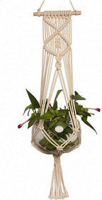 Set of 2 Macrame Plant Hanger with Wooden Dowel Wall Hanging Planter Basket for Indoor Outdoor Flower Pot Plant Holder Wall Art Vintage Home Boho Decor, Cotton Rope Weaving, 4 Legs 41 inch