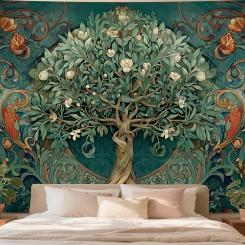 Tichgeim Tree of Life Vintage Tapestry for Bedroom Aesthetic, Green Nature Hippie Wall Hanging Tapestries, Boho Plant Floral Decor Backdrop for Living Room Dorm 51'' x 60'' - color: Tree of Life Tpestry, size: 60"L x 51"W