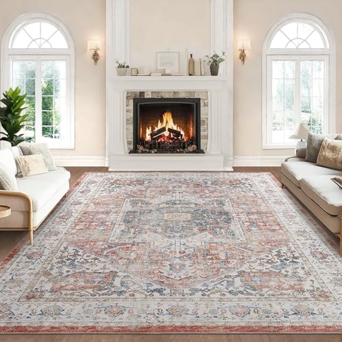 Area Rug 8x10 for Living Room - Mechine Washable Non-Slip Vintage Rugs for Bedroom - Low Pile Thin Large Floor Carpet for Dinning Room Home Office,Vintage Blush - color: Vintage Blush, size: 8' x 10' (Rectangular)