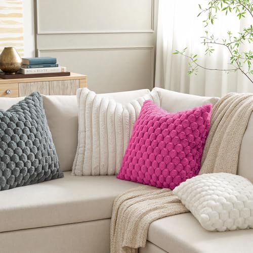 MIULEE Hot Pink Faux Fur Decorative Throw Pillow Covers 18x18 Inch Set of 2 Super Soft Cozy Plush Cushion Cases Luxury Fluffy Pillowcases for Sofa Couch Bed Living Room - color: Hot Pink, size: 18" x 18" (Pack of 2)
