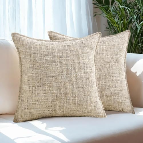 HAUSSY Pack of 2 Lumbar Pillow Covers 12x20 Inch, Reversible Chenille Decorative Throw Pillows Farmhouse Boho Neutral Cushion Covers Home Decor Soft Pillowcases for Couch Living Room Sofa Bed, Beige - color: Beige, size: 20" x 12" (Pack of 2)