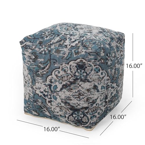 GDFStudio Boho Handmade Fabric Cube Pouf Ottoman Foot Stool - Bean Bag Floor Chair - Foot Rest Couch for Living Room Bedroom,Blue,16"" x 16"" x 16"", Conch,blue, 313832N - color: B Blue, size: 16"