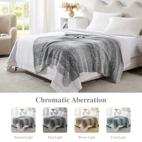 Throw Blanket, Grey Gradient Soft Cozy Fluffy Knitted Throw Blankets for Couch, Sofa, Bed, Chair, Warm Fuzzy Plush Travel Picnic Lightweight Blanket, 50x60 inches - color: Stripe Grey, size: 50×60 Inch