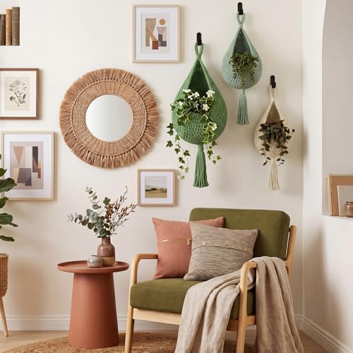 Honeydak Boho Decor Hanging Wall Baskets for Kitchen 3 Pack Teardrop Baskets with Hooks Storage Fruit Onion Vegetable Potato for Home 3 Sizes(Sage Color Palette,Tassel,Cotton Rope) - color: Sage Color Palette, size: Cotton Rope, style: Tassel