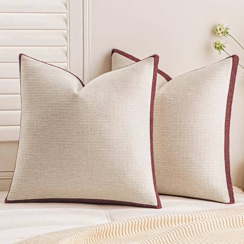 a moment Christmas Red Loop Yarn Linen-Like Pillow Cover Natural Soft Decorative Throw Pillow Case Farmhouse 18x18 Inch, Bohemian Textured Cushion Cover for Sofa Bed, Wrinkle-Resistant Home Decor - color: Red, size: 18" x 18" (Pack of 2)