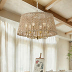 20" Rattan Large Boho Chandelier Ceiling Light Fixture, 6-Light Farmhouse Wicker Hand-Woven Chandelier Rattan Ceiling Pendant Light Fixture for Dining Room Bedroom Hallway Kitchen Island(Gold) - color: Gold 6-Light 20" T-Shape