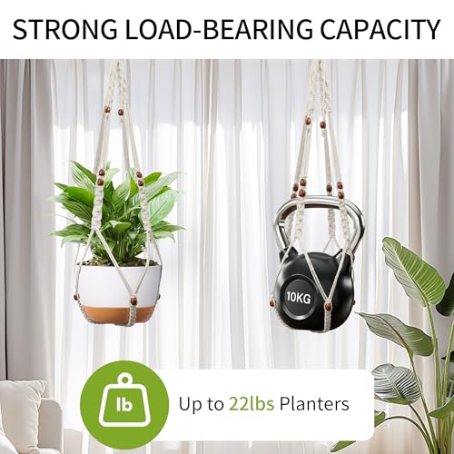 Macrame Plant Hanger - Fits 6-15 Inch Pots, Hanging Planter Holder for Indoor Outdoor, Cotton Rope Boho Home Decor, 43 Inch, Set of 2, Ivory - color: Ivory, size: 43+43in