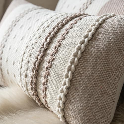 Cethom Boho Lumbar Pillow Covers 14x36 Inch Long, Khaki Textured Decorative Couch Pillow Cases for Farmhouse Home Decor, Accent Cushion Cover for Sofa, Bed, Living Room, Bedroom, Pack of 1 - color: Khaki, size: 36" x 14" (Pack of 1)