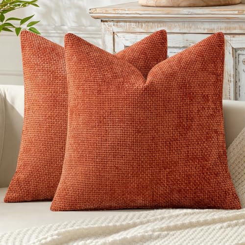 MIULEE Pack of 2 Fall Burnt Orange Decorative Pillow Covers 18x18 Inch Soft Chenille Couch Throw Pillows Farmhouse Cushion Covers for Home Decor Sofa Bedroom Living Room - color: Burnt Orange, size: 18" x 18" (Pack of 2)