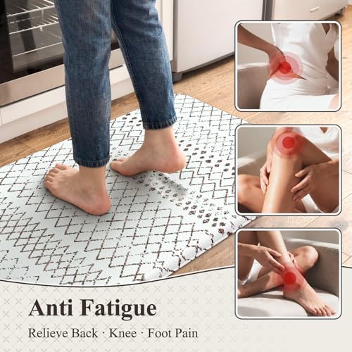 KIMODE Kitchen Mats 2PCS Cushioned Anti Fatigue Boho Kitchen Rugs and Mats Non Slip Waterproof Kitchen Mats for Floor Comfort Foam Standing Desk Mat for Home Office Sink Laundry Brown and White Decor - color: Brown, size: 17.3" x 47 "+ 17.3" x 29 "--0.47