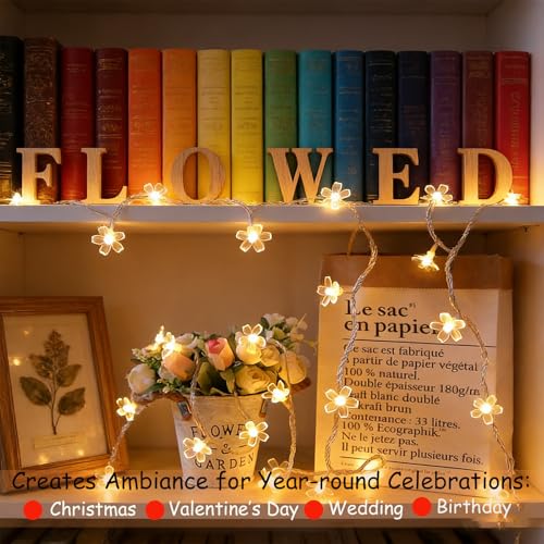 Fairy Flower String Lights Indoor Bedroom Decor, 33 ft 100 LED Artificial Cherry Blossom Lamp Indoor Outdoor Wall Window Garden Hanging Decorations for Christmas Wedding Birtday Party (Warm White) - color: Warm White
