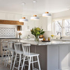 Modern Pendant Light with Real Wood Cap - 12.6” White Hanging Light Fixture for Kitchen Island, Dining Room Table - Adjustable Height Ceiling Light with E26 Socket - Scandinavian Style - color: White, size: 12.6 inches