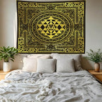 SHRAPHY Golden Sri Yantra Tapestry 60x60 Inches Mandala Sacred Geometry Decor Tapestry Yoga Meditation Spiritual Tapestries for Room Bedroom GTHYUH566
