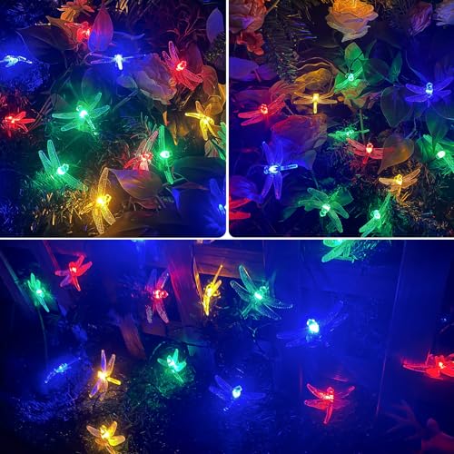 OZS 2PK 40LED 50FT Dragonfly Solar Lights Outdoor Waterproof, Multicolor Solar Fairy Lights with 8 Lighting Modes, Garden Decor for Outside, Pathway Lights for Fence, Patio, Yard - color: Dragonfly-Multicolor