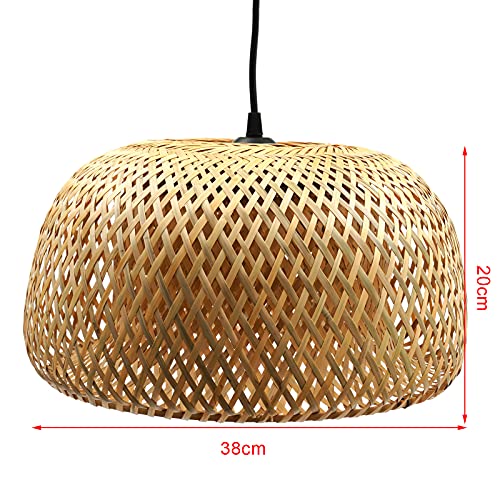 Hand-Woven Bamboo Pendant Light, Lantern Lamp Rattan Single Light Weaving Natural Wooden Ceiling Hanging Fixture with Adjustable Cord for Kitchen Dining Room Restaurant Farmhouse - color: Semicircle, Style 2