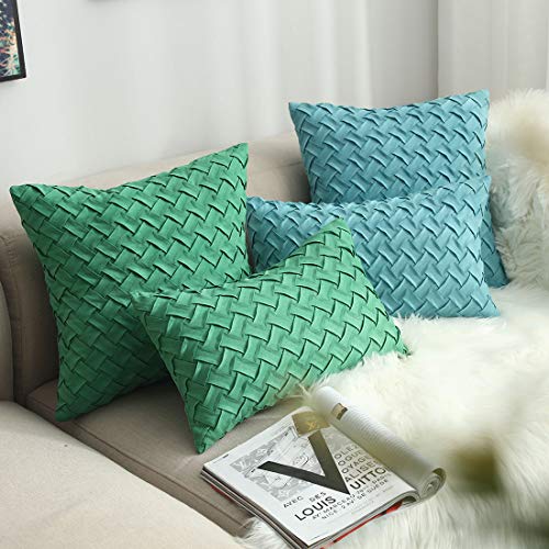 vctops Boho Basket Weave Pattern Decorative Throw Pillow Cover Super Soft Suede Solid Square Accent Cushion Case for Couch Sofa Car (Mint Green,18"x18") - color: Mint Green, size: 18" x 18" (Pack of 1)