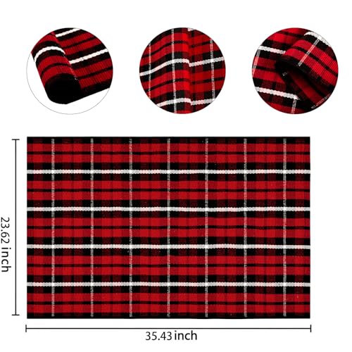 Christmas Door Mats Outdoor Rug 24'' x 35''Black and Red Outdoor Machine Washable Welcome Mats Cotton Hand-Woven Entryway Rug for Front Porch/Entryway/Laundry/Bathroom/Bedroom - color: Black Red, size: 24''x 35''