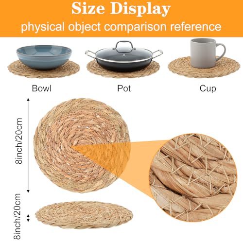 3Pcs Boho Trivets for Hot Dishes, 8 Inch Heat Resistant Hot Pads, Braided Pot Holders for Kitchen Countertop, Farmhouse Boho Decor with Storage Basket