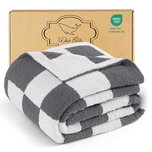 Whale Flotilla Checkered Knit Throw Blanket, Ultra Soft Warm Reversible Cozy Decorative Blankets for Couch Sofa and Bed, 50x60 Inch, Grey - color: Grey Checker, size: 50x60 Inch