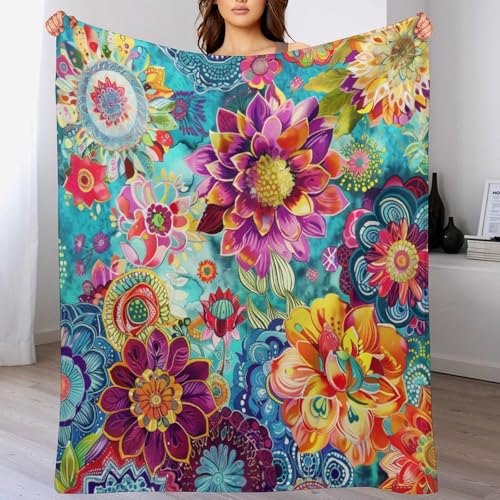 Boho Mandala Flower Blanket,Colorful Indian Hippie Abstract Geometric Flower Plant Print Blanket for Couch Sofa Bed Decorative Gifts 30x40 - color: Blanket-16, size: 30"x40"
