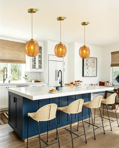 Boho Rattan Pendant Light, Hand-Woven Rattan Pendant Lighting, 4.7″ Small Wicker Chandelier, Woven Hanging Light Fixture for Kitchen Island Dining Room Bedroom Hallway - color: 4.72″-Drum-shape