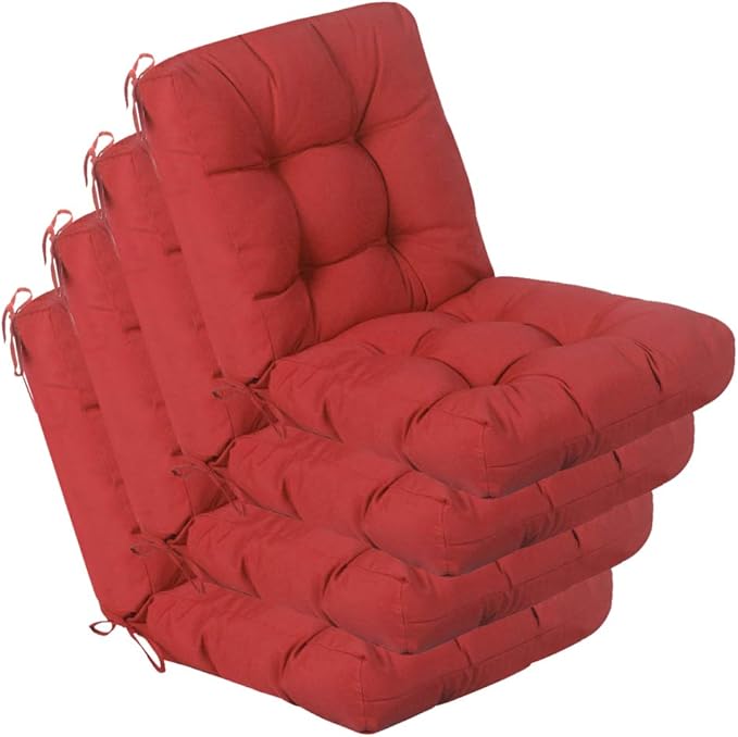QILLOWAY Outdoor Seat/Back Chair Cushion Tufted Pillow, Spring/Summer Seasonal Replacement Cushions - Pack of 4 (Red)