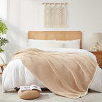 Snuggle Sac Beige Waffle Bedding Blankets Queen Size 90x90 inches, Reversible Microfiber Fluffy Fuzzy Soft Throw Cozy Knit Blanket for Women Mothers Birthday Gifts - color: Waffle Beige, size: Queen(90"x90")