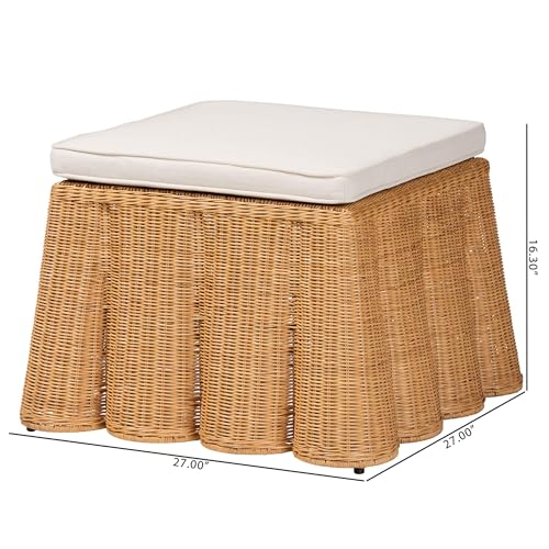 Bali & pari Palm Bohemian Honey Scallop Rattan Ottoman - color: Honey