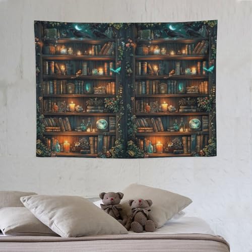 Houselerax Vintage Bookshelf Tapestry,Library Wall Hanging Tapestries,Old Books on Shelf Classical Study Room Student Study College Dorm Bedroom Living Room 60"x40" - color: Bookshelf-6, size: W60xL40in