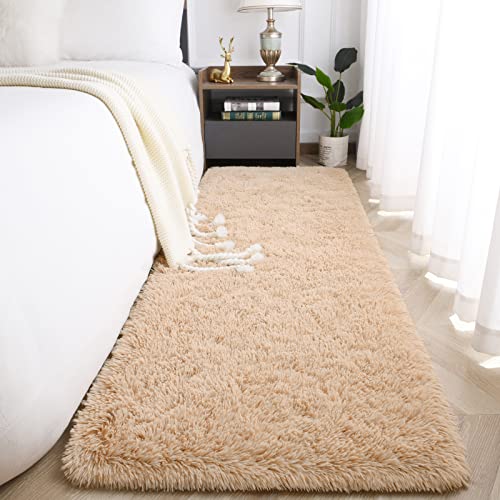 Jelymark Super Soft Shaggy Rug for Bedroom, 2x6 Feet Fluffy Carpet for Living Room, Fuzzy Indoor Plush Area Rug for Home Decor, Furry Floor Rugs for Dorm, Kids Nursery Rug for Girls, Beige - color: Beige, size: 2' x 6' (Rectangular)