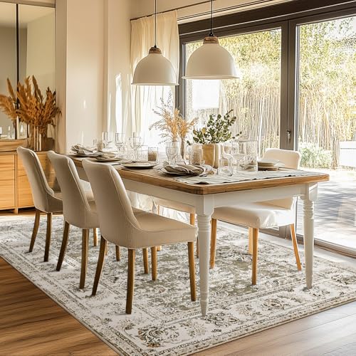 jinchan Fiora Floral Area Rug 5x7, Distressed Vintage Floral Washable Rug with Low-Pile Surface and Non-Slip Backing, for Living Room Bedroom Dining Room Home Office and Family Spaces, Taupe - color: Distressed Taupe, size: 5' x 7' (Light Weight)