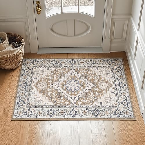 Lofus 2x3 Washable Rug for Entryway Bathroom, Non Slip Kitchen Mats for Floor, Vintage Soft Door Mat Indoor Entrance, Small Area Rugs, Farmhouse Carpet for Entry Living Room Bedroom, Floral Brown - color: Floral Brown, size: 2' x 3' (Rectangular)