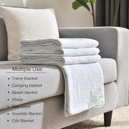 100% Cotton Muslin Throw Blanket King 104"x92", Vintage Indoor and Outdoor Use, Reversible and Breathable Fabric for Yard Picnics, Bedding or Chair Cover, Green - color: Root={'value': "['Palm']"}, size: \'King (104" x 94")\'