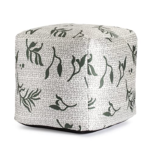 Anji Mountain Artisan Crafted Cotton Blend Pouf Ottoman | Versatile Floor Seating & Footstool for Living Room | Modern Boho Home Décor Accent | Filled Pouffe - color: Sage Ivy