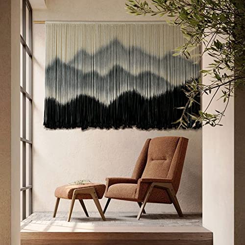 IOWER Macrame Wall Hanging Mountain Dip-Dyed Macrame Wall Decor Large Modern Fiber Art Boho Wall Decor 57" Wx35 L - color: black
