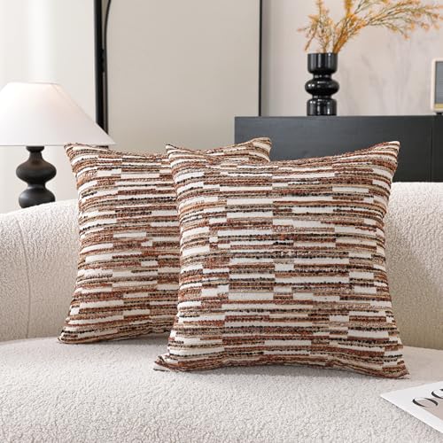 Striped Throw Pillow Covers 22x22 Set of 2 Orange Textured Boucle Chic Morden Boho Accent Farmhouse Decorative Chenille Pillow Covers for Home Decor Bed Sofa Living Room - color: Orange, size: 22" x 22" (Pack of 2)