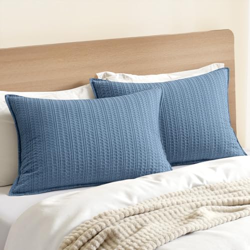 100% Cotton Waffle Pillow Shams Standard Size, 2 Pack 20x26 Decorative Pillow Covers for Bed Couch Sofa, Neutral Coastal Weave Cushion Cases Modern Farmhouse Home Decor, Blue - color: Blue, size: 26" x 20" (Pack of 2)
