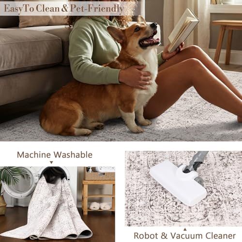Area Rugs 9x12 for Living Room - Machine Washable Rugs for Bedroom Vintage Stain Resistant Non Slip Low Pile Carpet for Dinning Room Farmhouse Kis Room - color: Brown/White, size: 9' x 12' (Rectangular)