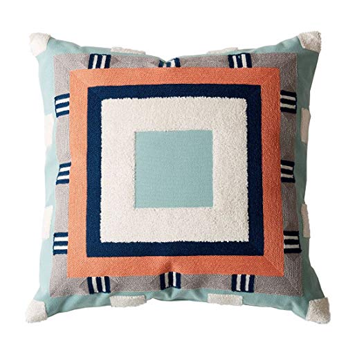 vctops Boho Geometric Tufted Decorative Throw Pillow Cover Farmhouse Cotton Embroidery Accent Square Cushion Case for Couch Sofa Bed (EmbroideryC, 18"x18") - color: Embroideryc, size: 18" x 18" (Pack of 1)
