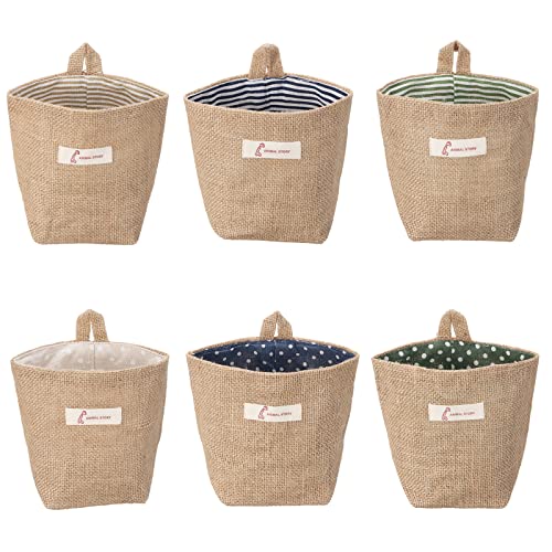 Hanging Basket, 6 Pack Wall Baskets, Wall Hanging Storage Bag Linen Small Hanging Storage Baskets for Organizing for Toy Makeup Kit Small Stuff, Flower Plant Wall Basket Decor - style: Style 2
