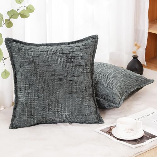 HPUK Fall Chenille Soft Throw Pillow Covers 18x18 Set of 2, Accent Cushion Covers for Living Room, Bedroom, Decorative Solid Color Pillow Covers for Couch, Sofa, Chair, Dark Grey - color: Chenille-dark Grey, size: 18" x 18" (Pack of 2)
